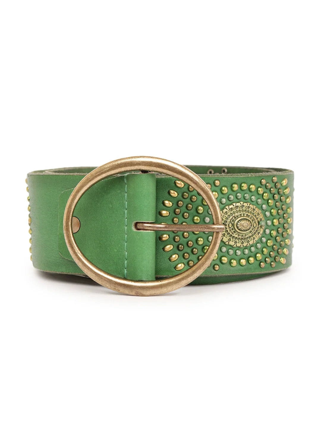 Emrald Jewelled Wide Hip Belt in Leather by Art N Vintage