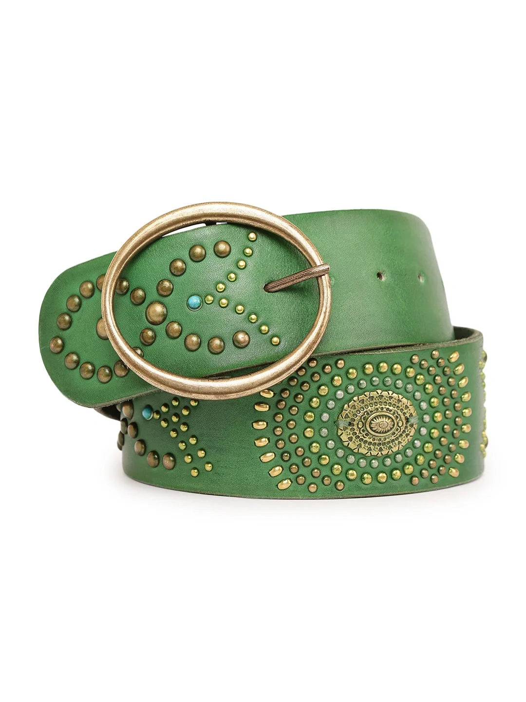 Emrald Jewelled Wide Hip Belt in Leather by Art N Vintage