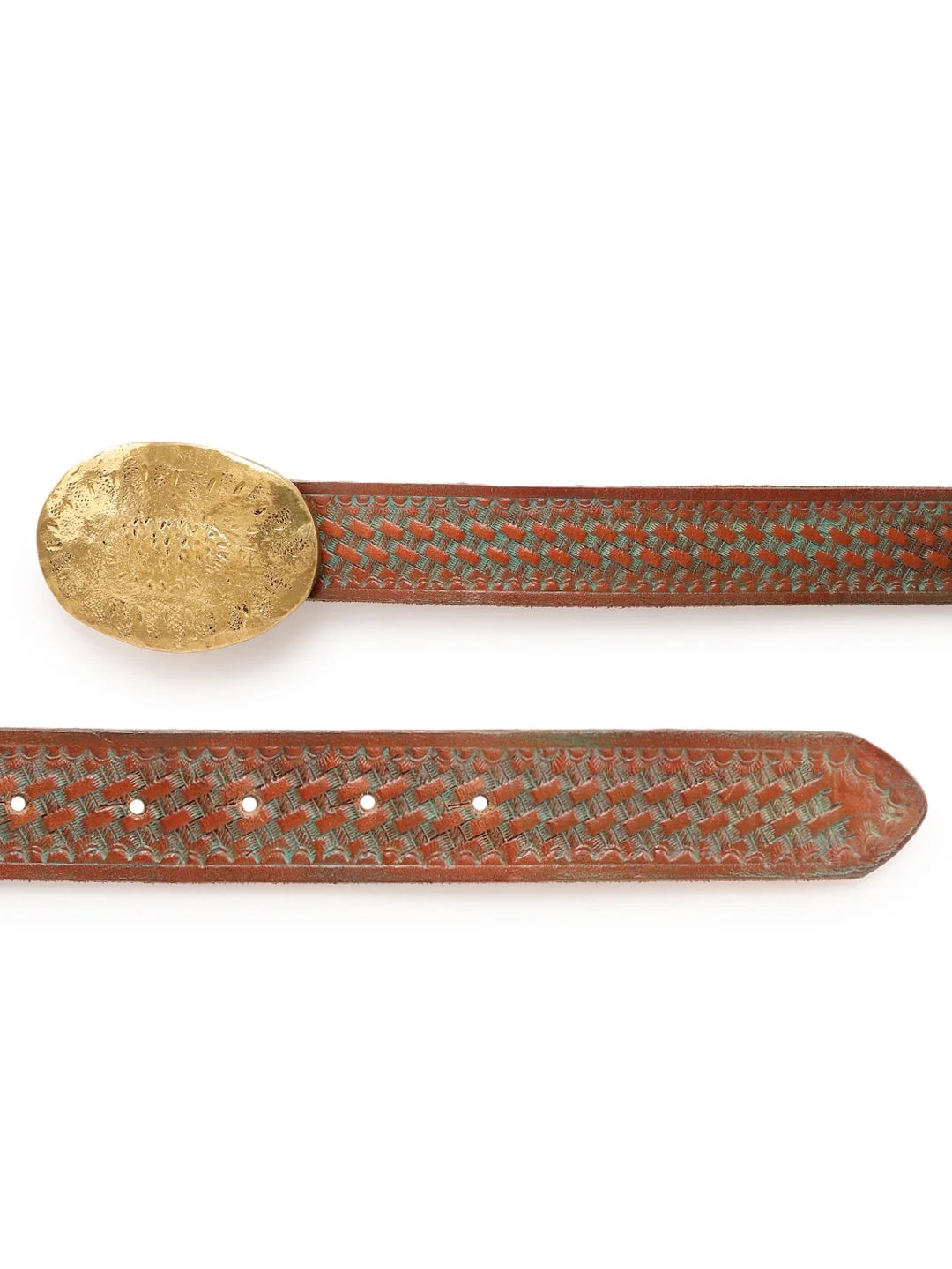 Patina Finish Leather Jeans Belt in Tan by Art N Vintage