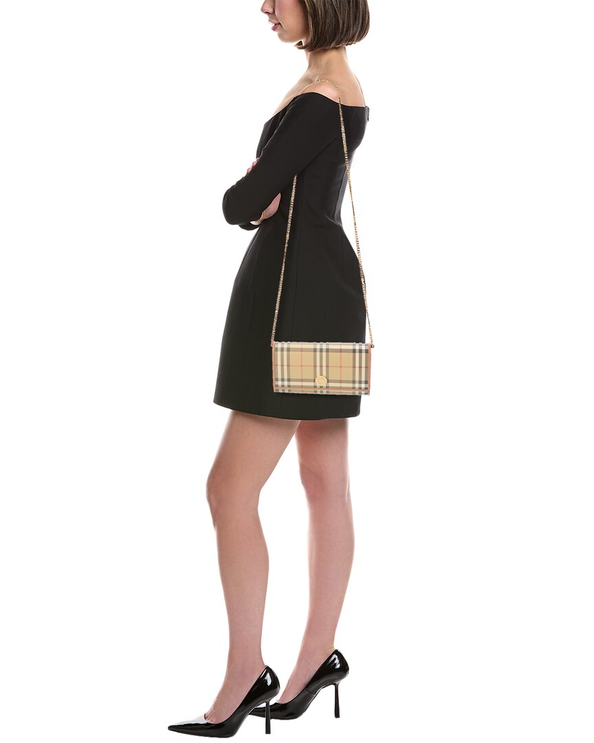 Burberry Check E-Canvas & Leather Wallet On Chain
