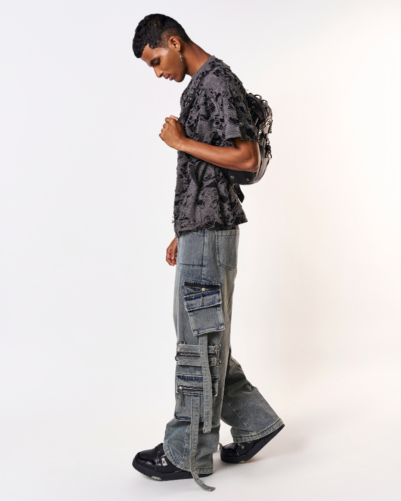 GREY TORN OVERSIZED T-SHIRT