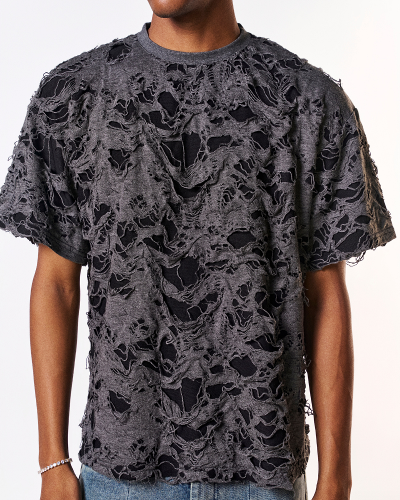 GREY TORN OVERSIZED T-SHIRT