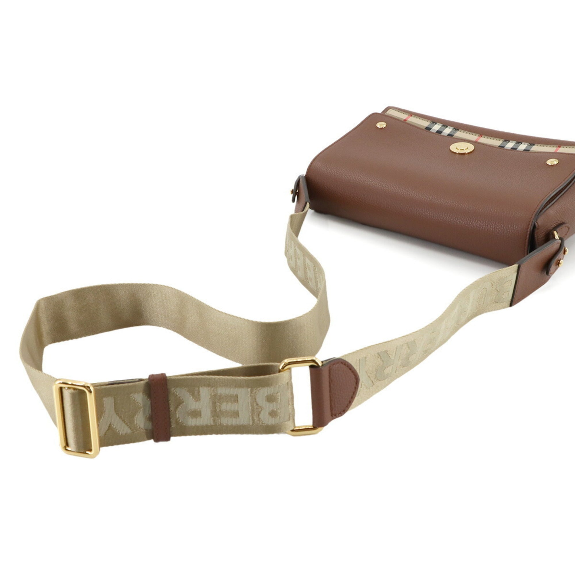 Burberry Leather Canvas Shoulder Bag (Pre-Owned)
