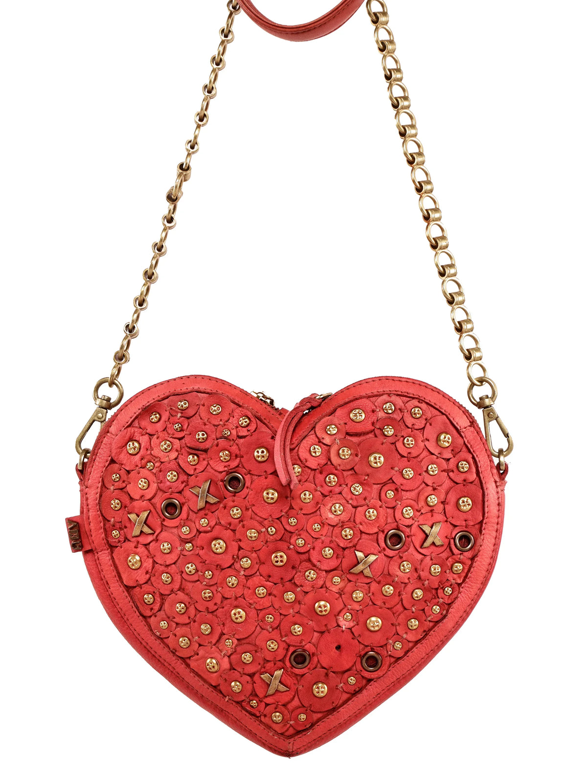 Red Heart Shaped Leather Handbag by Art N Vintage