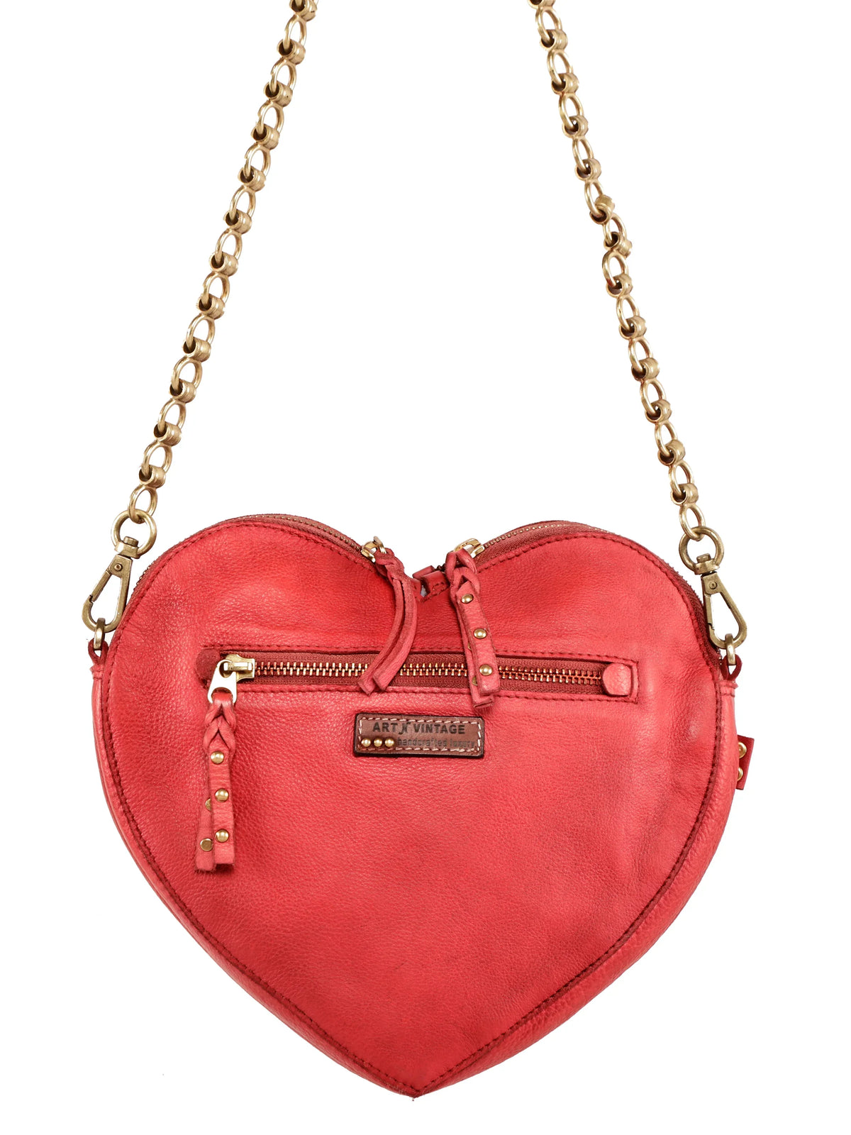 Red Heart Shaped Leather Handbag by Art N Vintage
