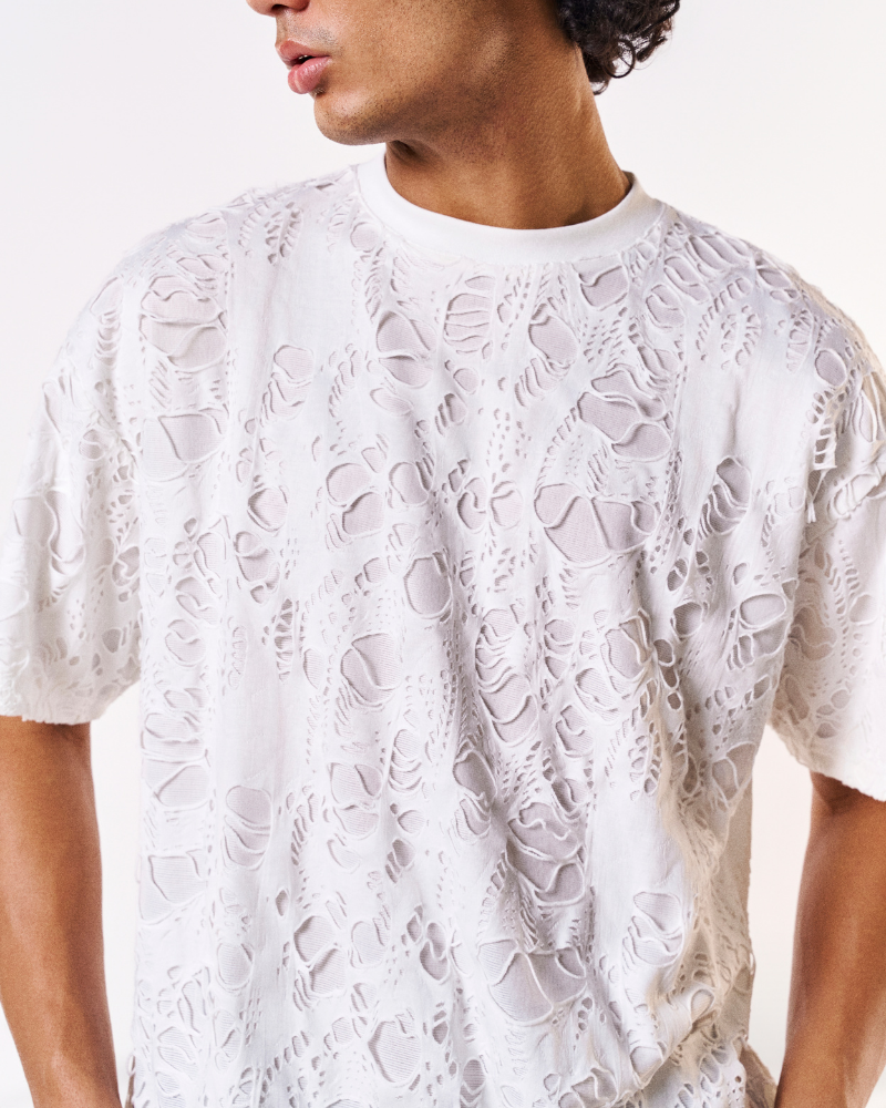 WHITE TORN OVERSIZED T-SHIRT