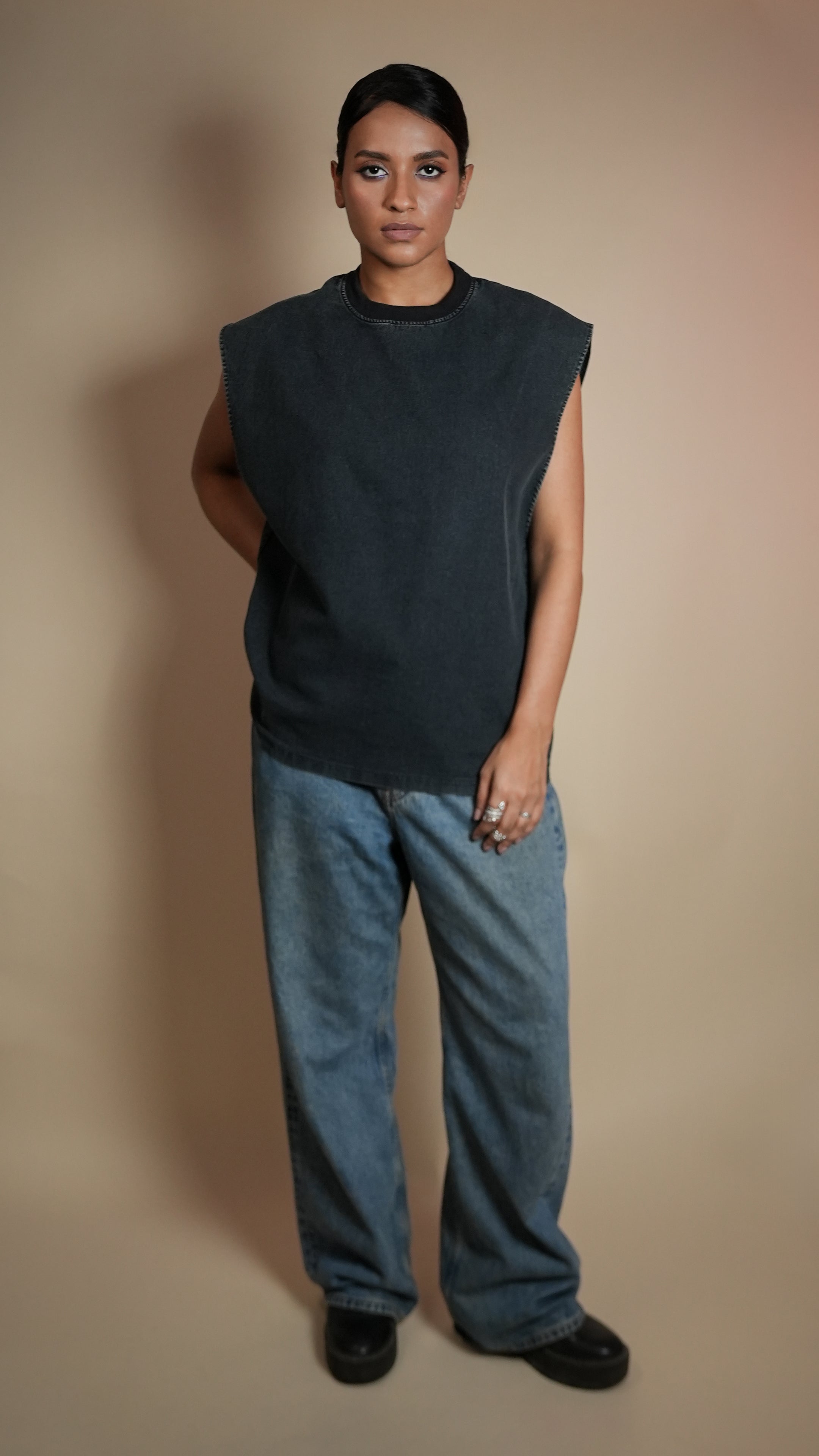 BLACK DENIM WOMEN'S TANK TOP