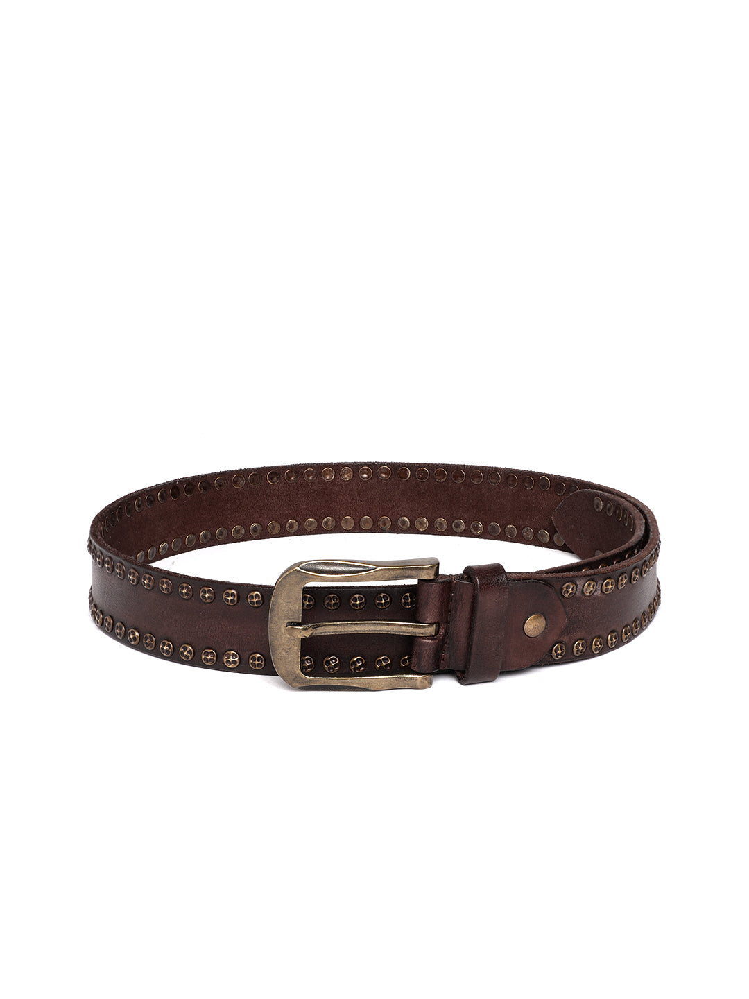Rustic Rebel: Brown Genuine Leather Studded Men's Belt - Stylish & Durable byArt N Vintage