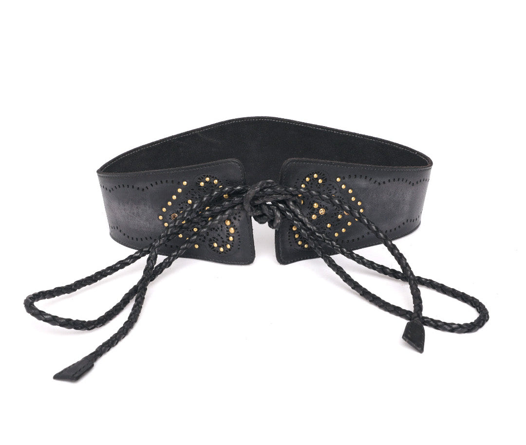 BLACK Womens Genuine Leather Belt by Art N Vintage