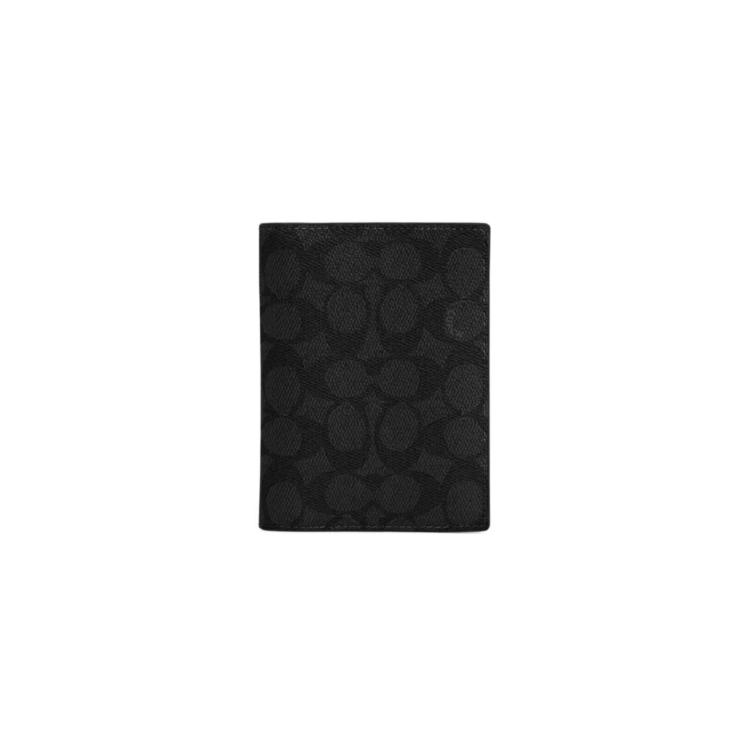Coach Passport Card Case In Signature Canvas Gunmetal Charcoal Black