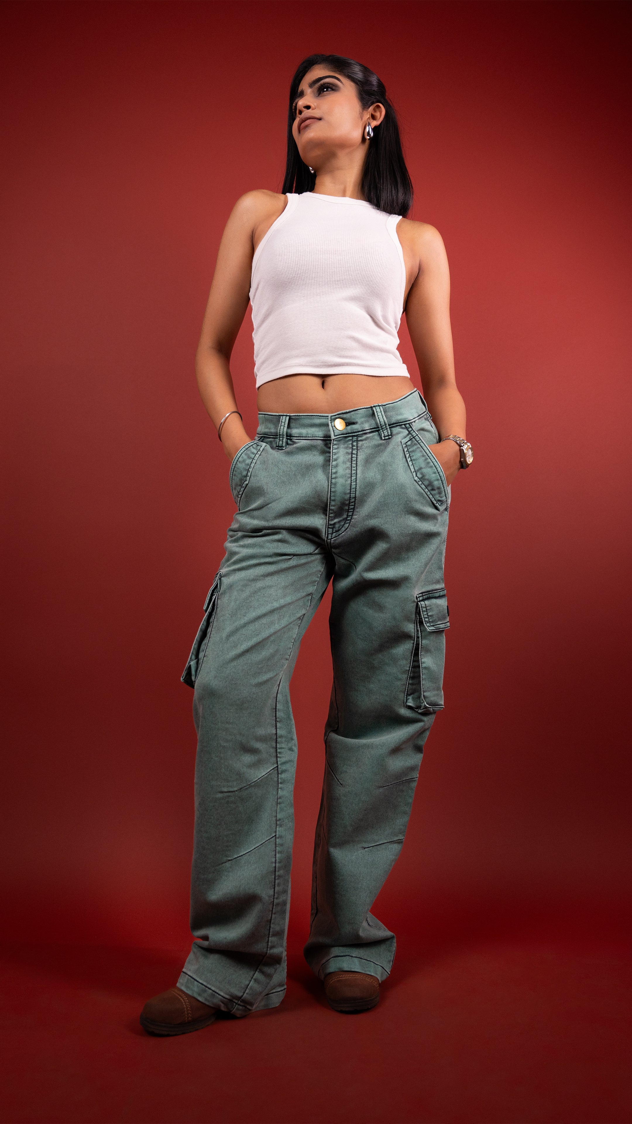 GREEN DENIM WOMEN'S CARGO