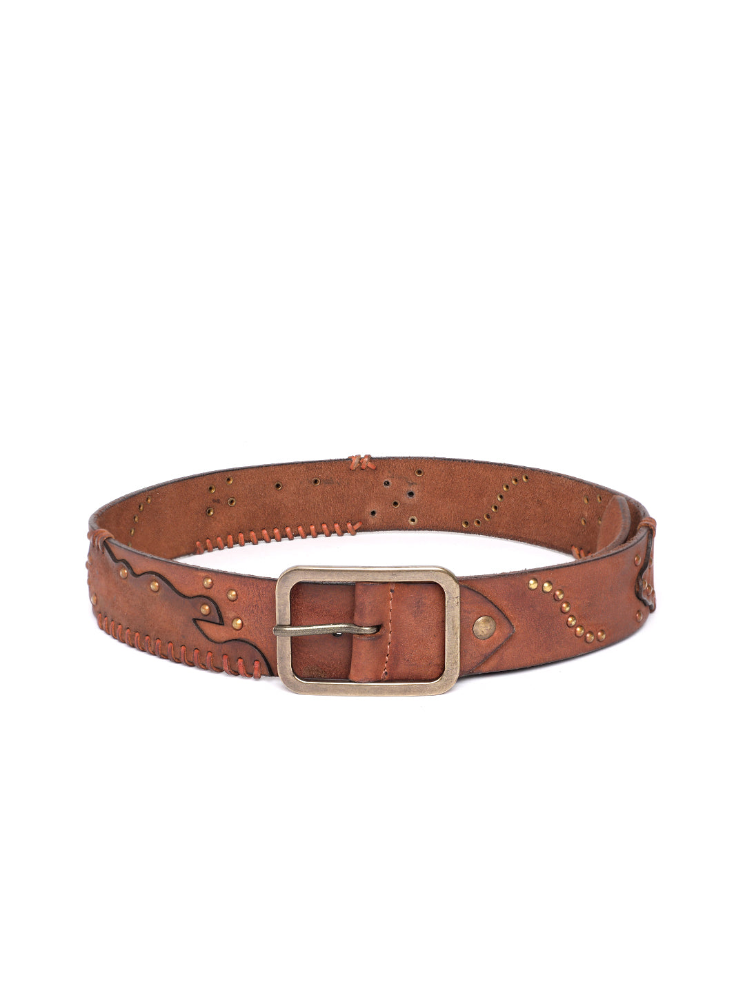 Cognac Studded Leather Belt by Art N Vintage