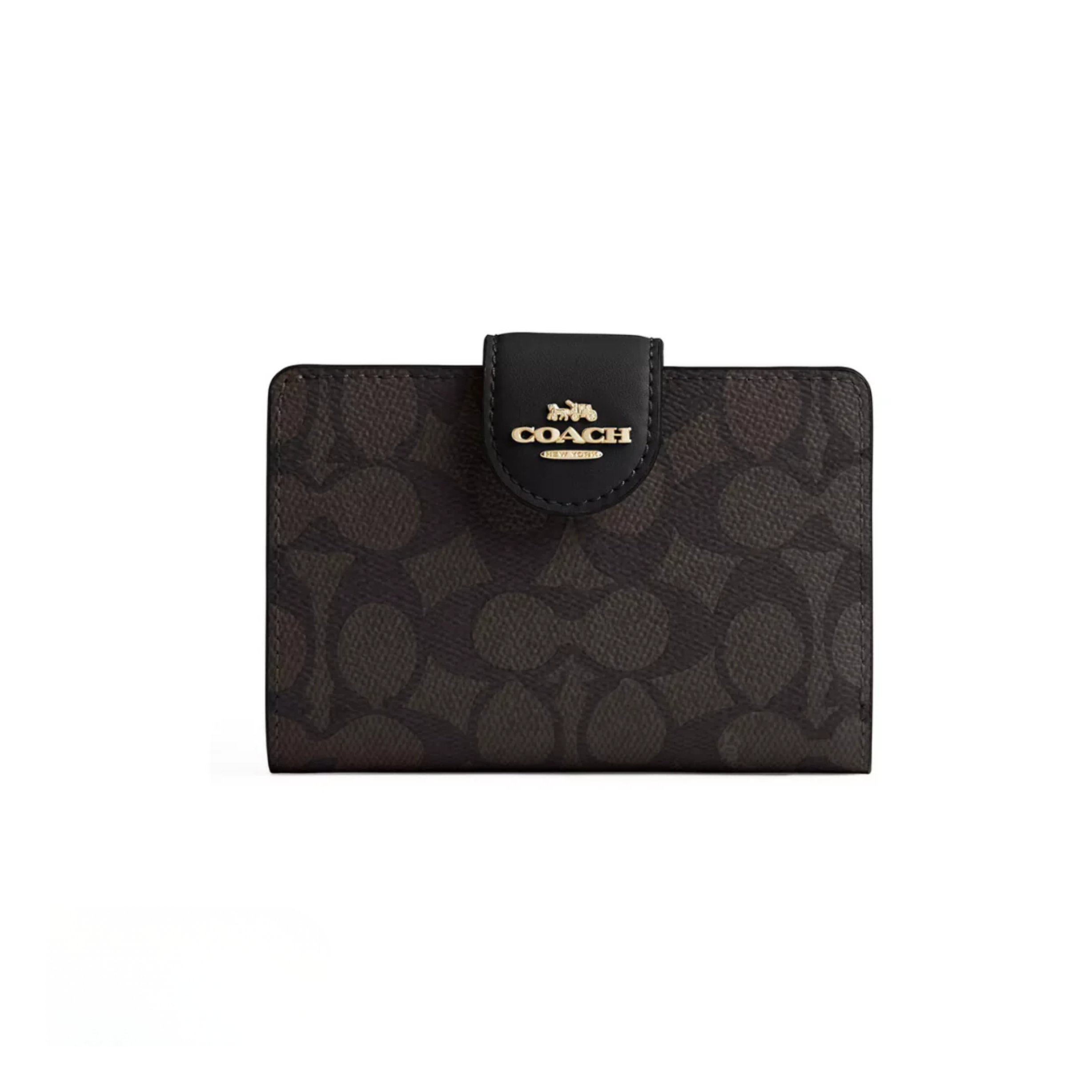 Coach Medium Corner Zip Wallet In Signature Canvas Gold Walnut Black