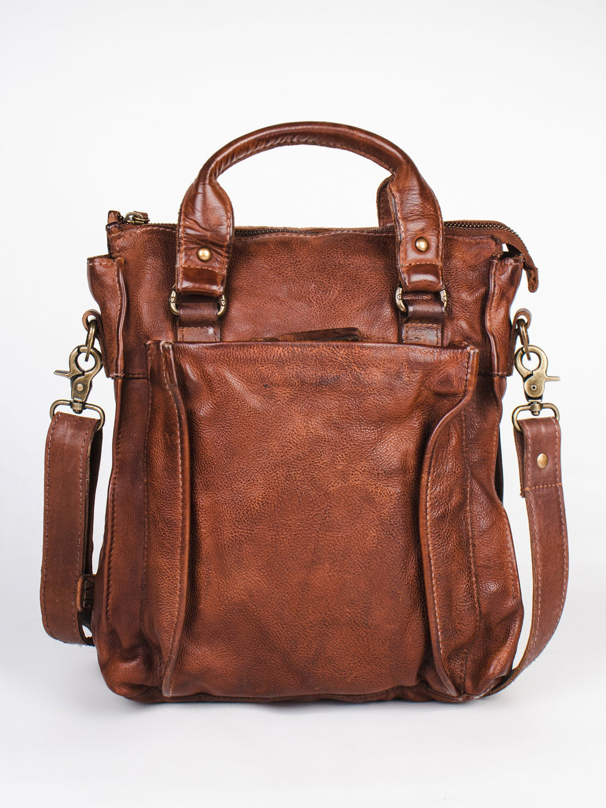 Gabriel :Cognac Veg Tanned Washed Leather Crossbody Bag by art n vintage