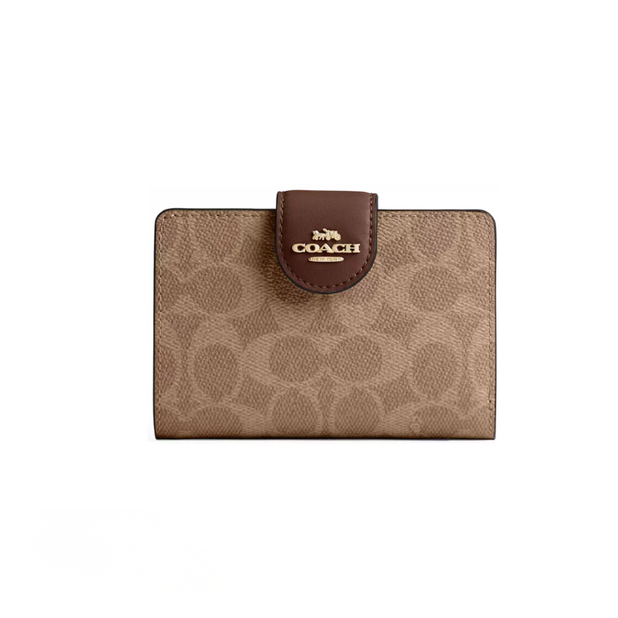 Coach Medium Corner Zip Wallet In Signature Canvas Gold Tan Brown