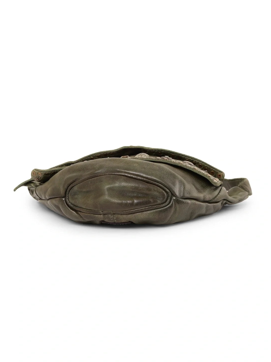 Vintage Olive Studded Genuine Leather Waist Bag