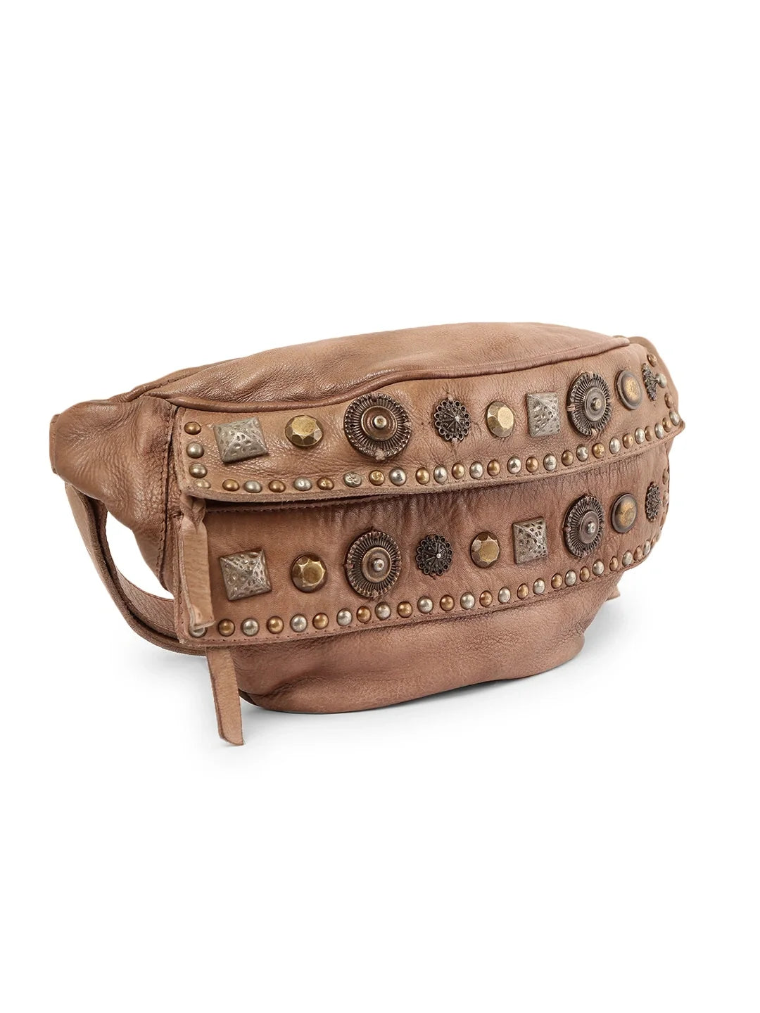 Vintage Olive Studded Genuine Leather Waist Bag