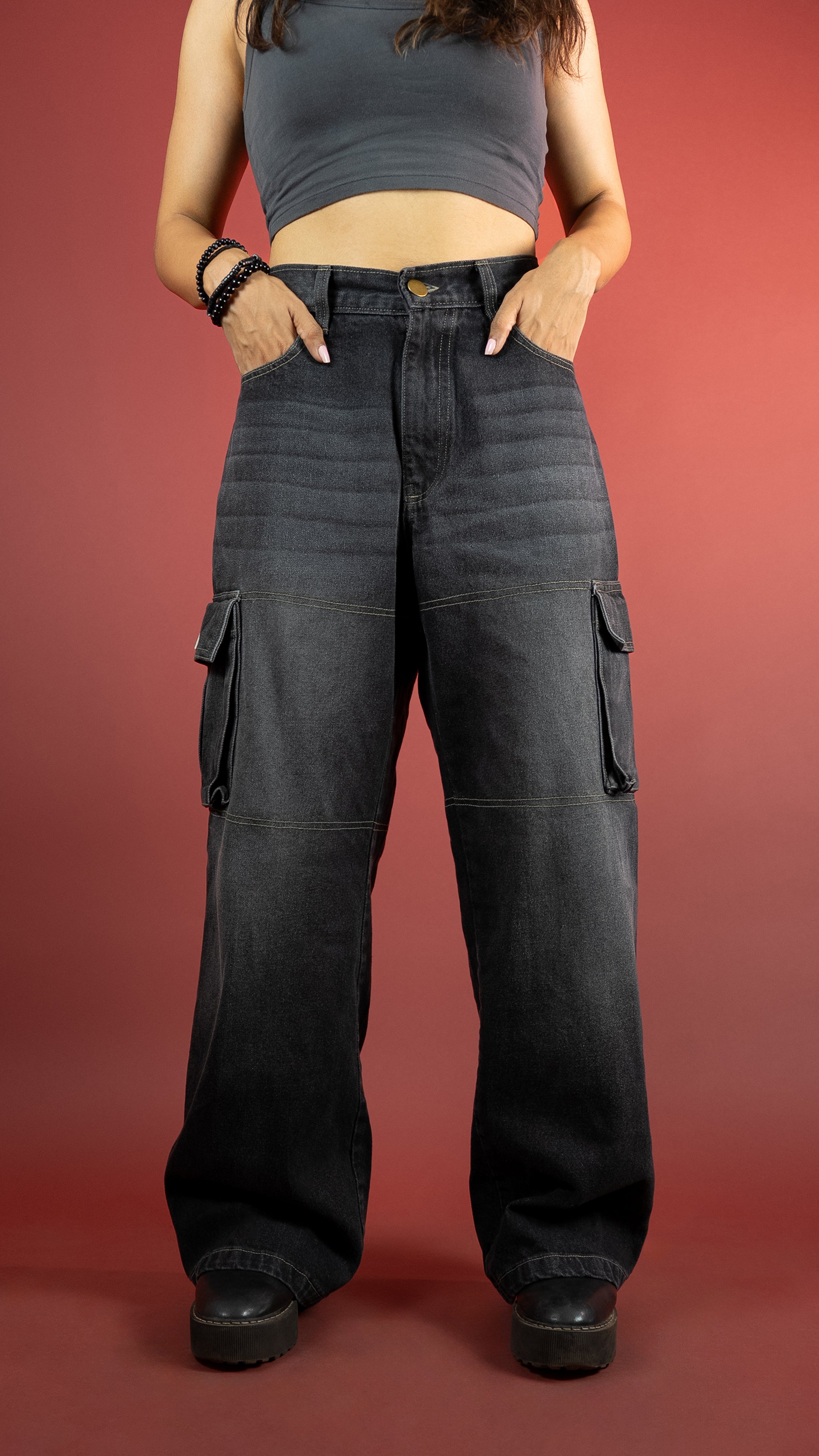 BLACK DENIM WOMEN'S CARGO