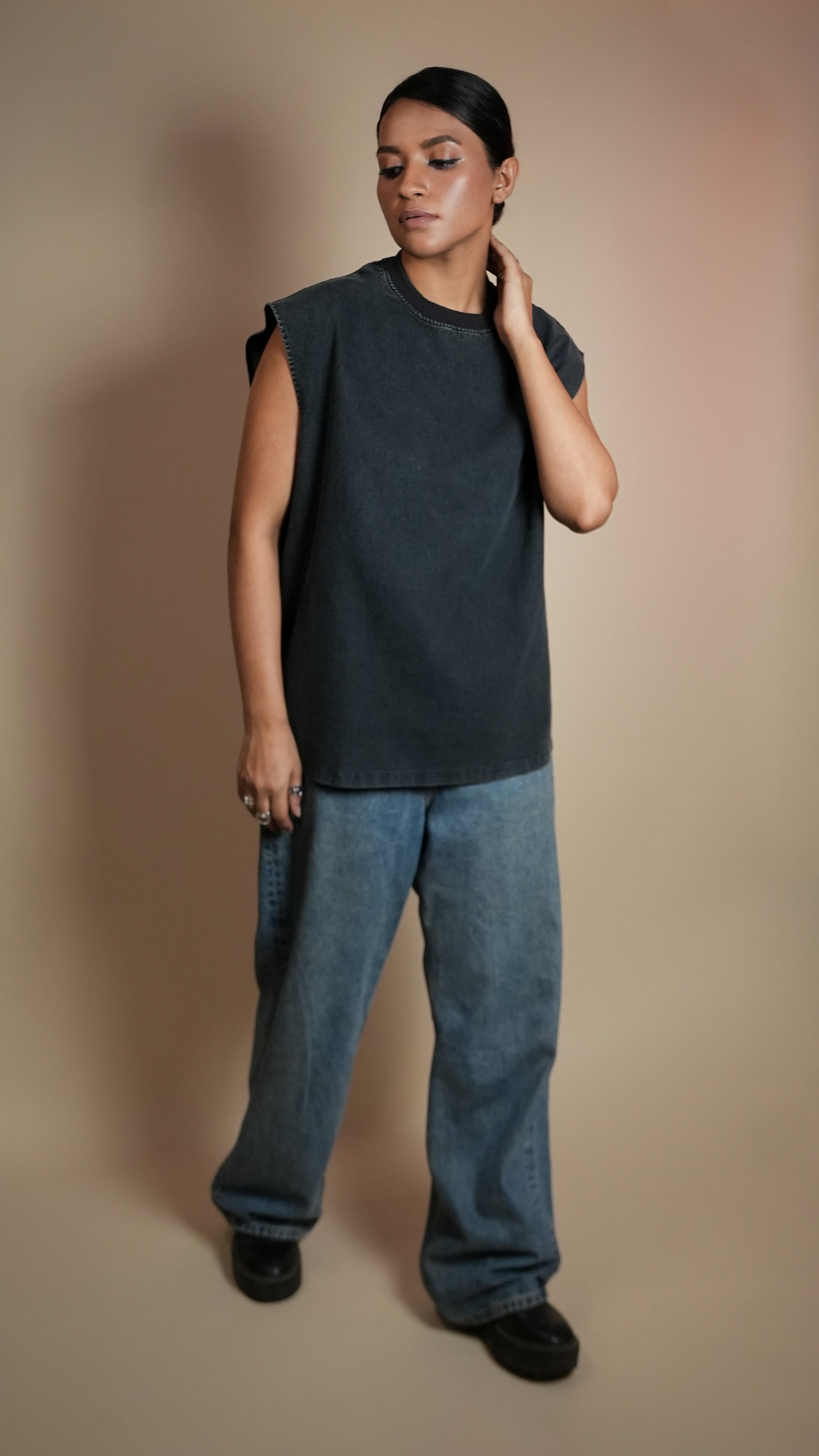 BLACK DENIM WOMEN'S TANK TOP