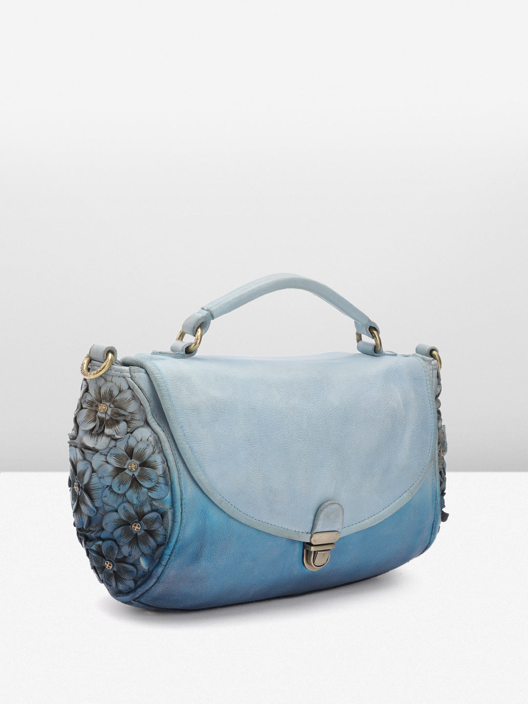 Azure Aster Elegance: Blue Leather Crossbody for Effortless Style