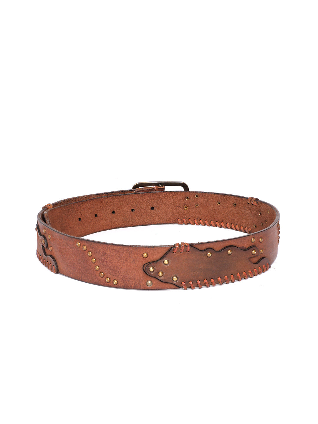 Cognac Studded Leather Belt by Art N Vintage