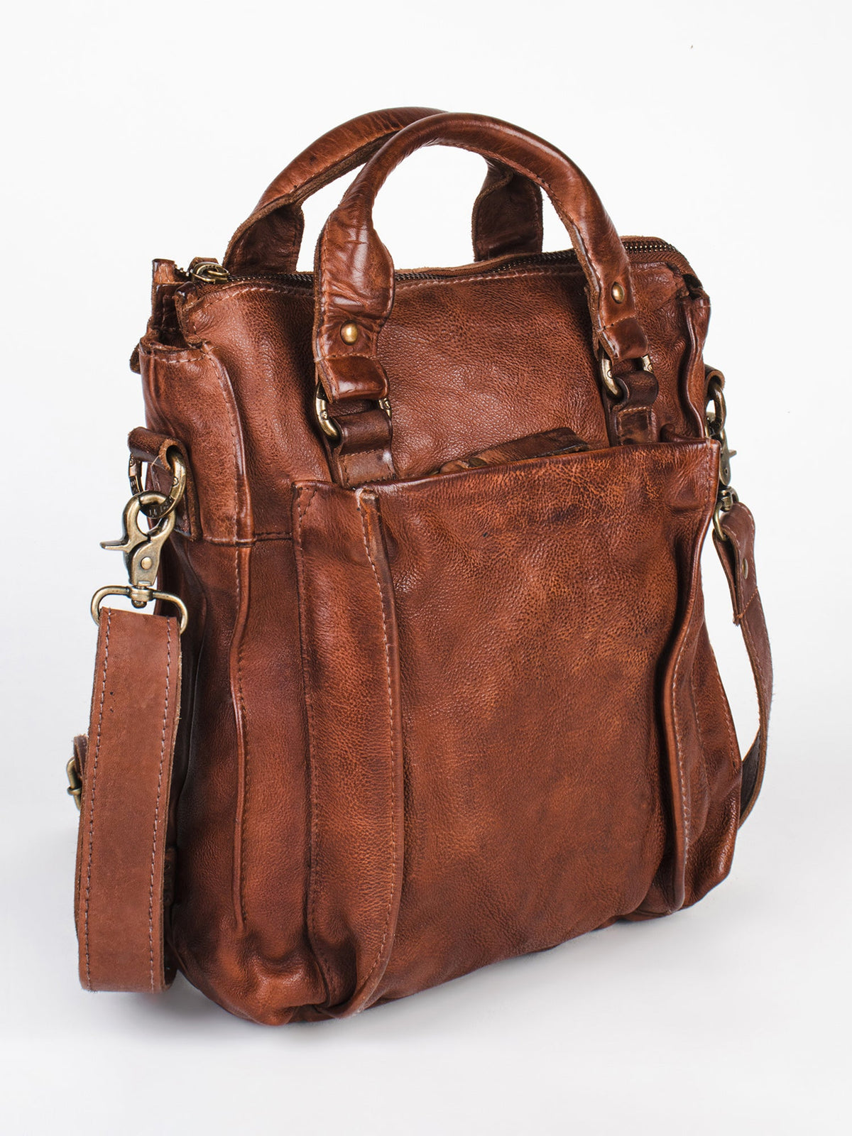 Gabriel :Cognac Veg Tanned Washed Leather Crossbody Bag by art n vintage