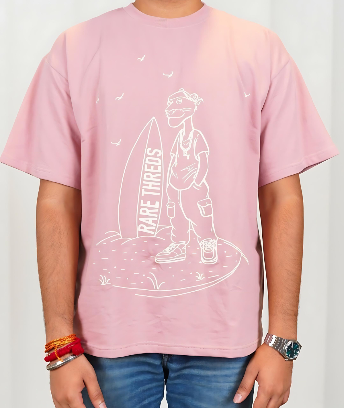 Pink Oversized Round Neck T-shirt