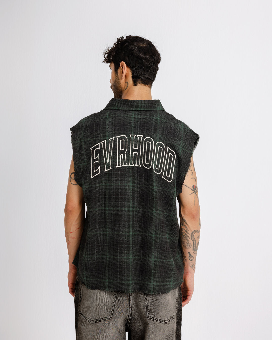 Shredded Checks - Forest Grid - Evrhood shredded sleeveless check shirt
