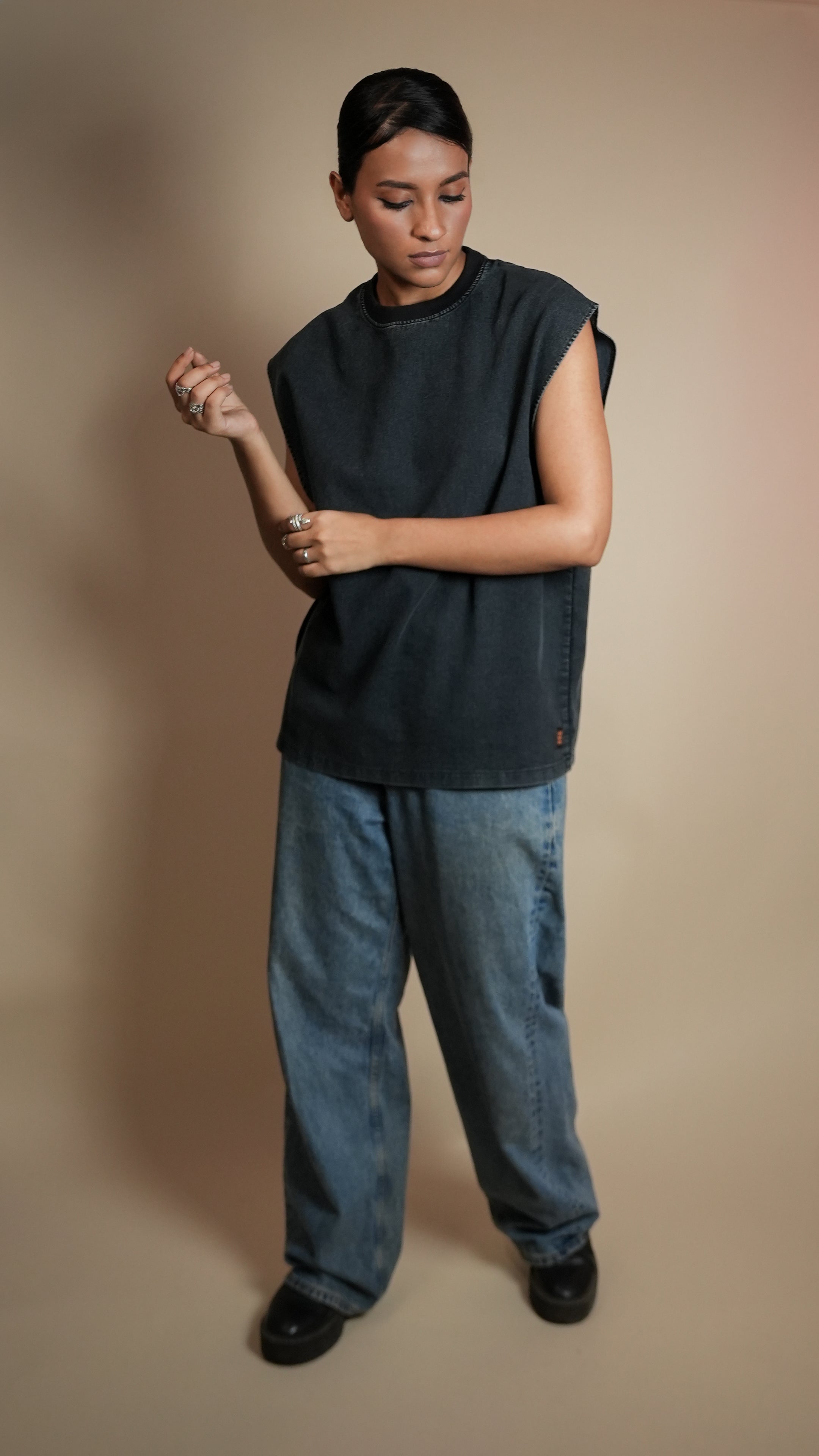 BLACK DENIM WOMEN'S TANK TOP