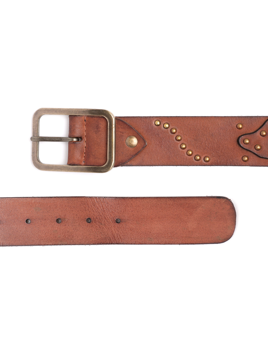 Cognac Studded Leather Belt by Art N Vintage