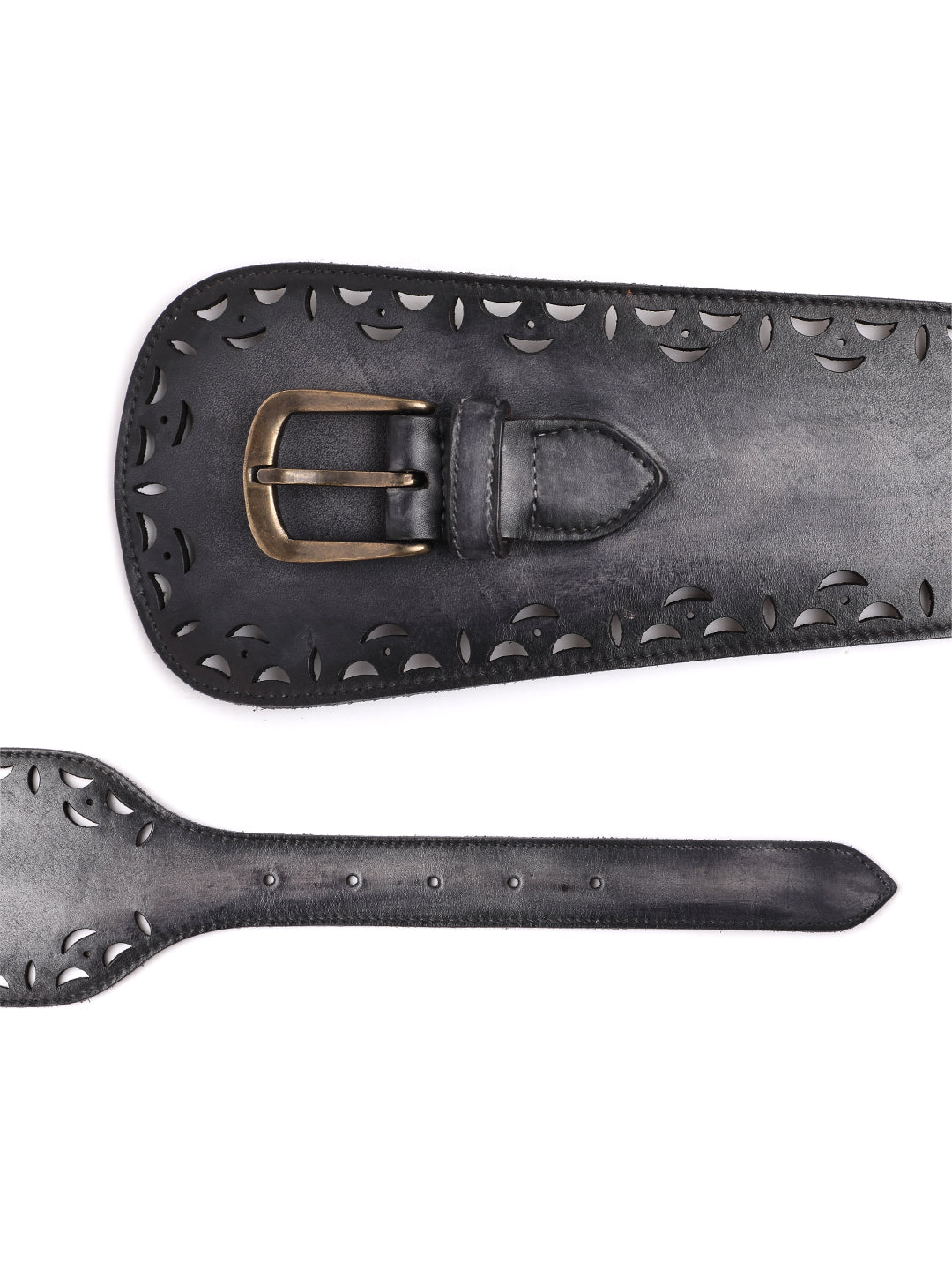 Washed Black Womens Genuine Leather Belt by Art N Vintage