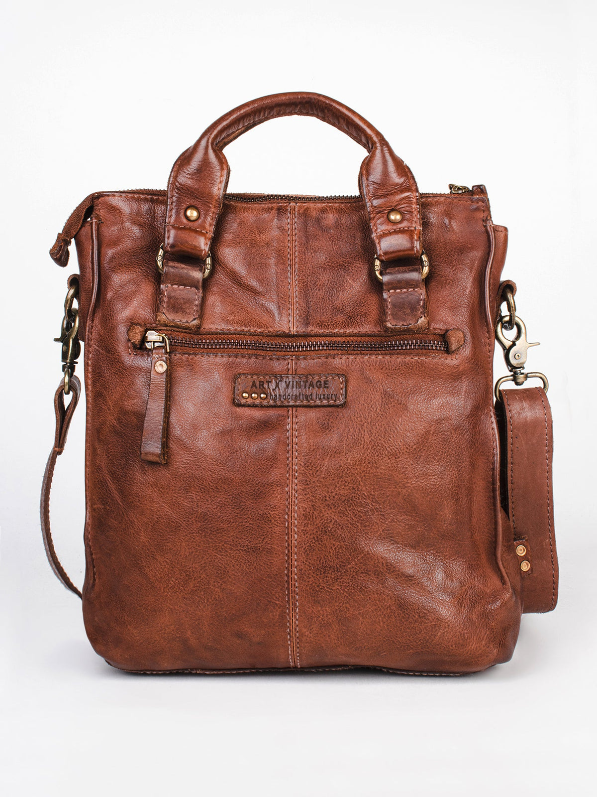 Gabriel :Cognac Veg Tanned Washed Leather Crossbody Bag by art n vintage