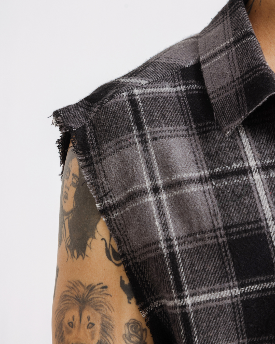 Shredded Checks - Smoke - Evrhood shredded sleeveless check shirt