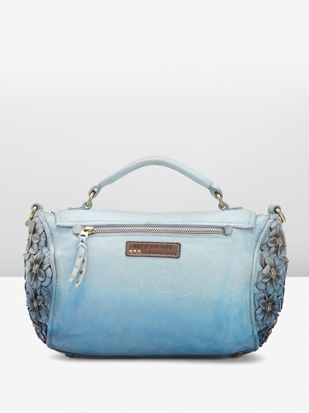 Azure Aster Elegance: Blue Leather Crossbody for Effortless Style