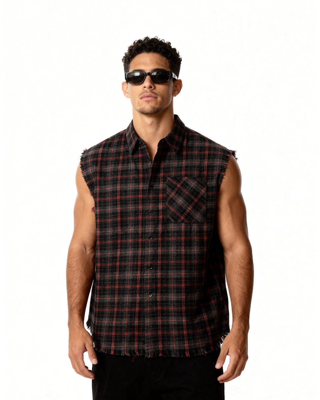Shredded Checks - Bloodline Grid - Evrhood shredded sleeveless check shirt