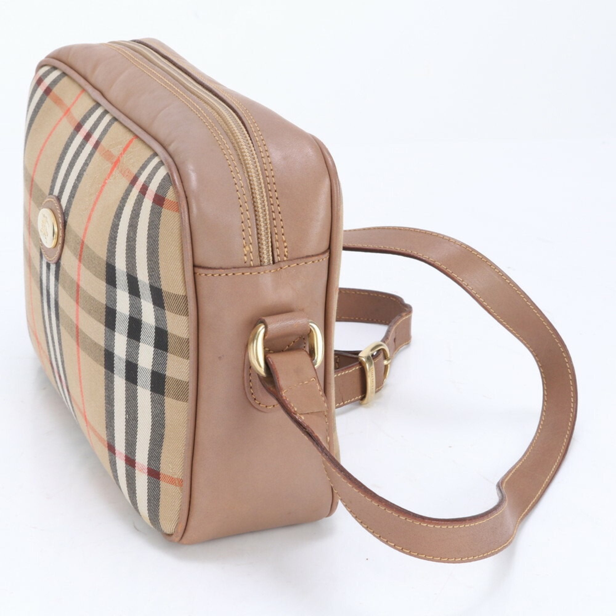 Burberry Leather Canvas Shoulder Bag (Pre-Owned)