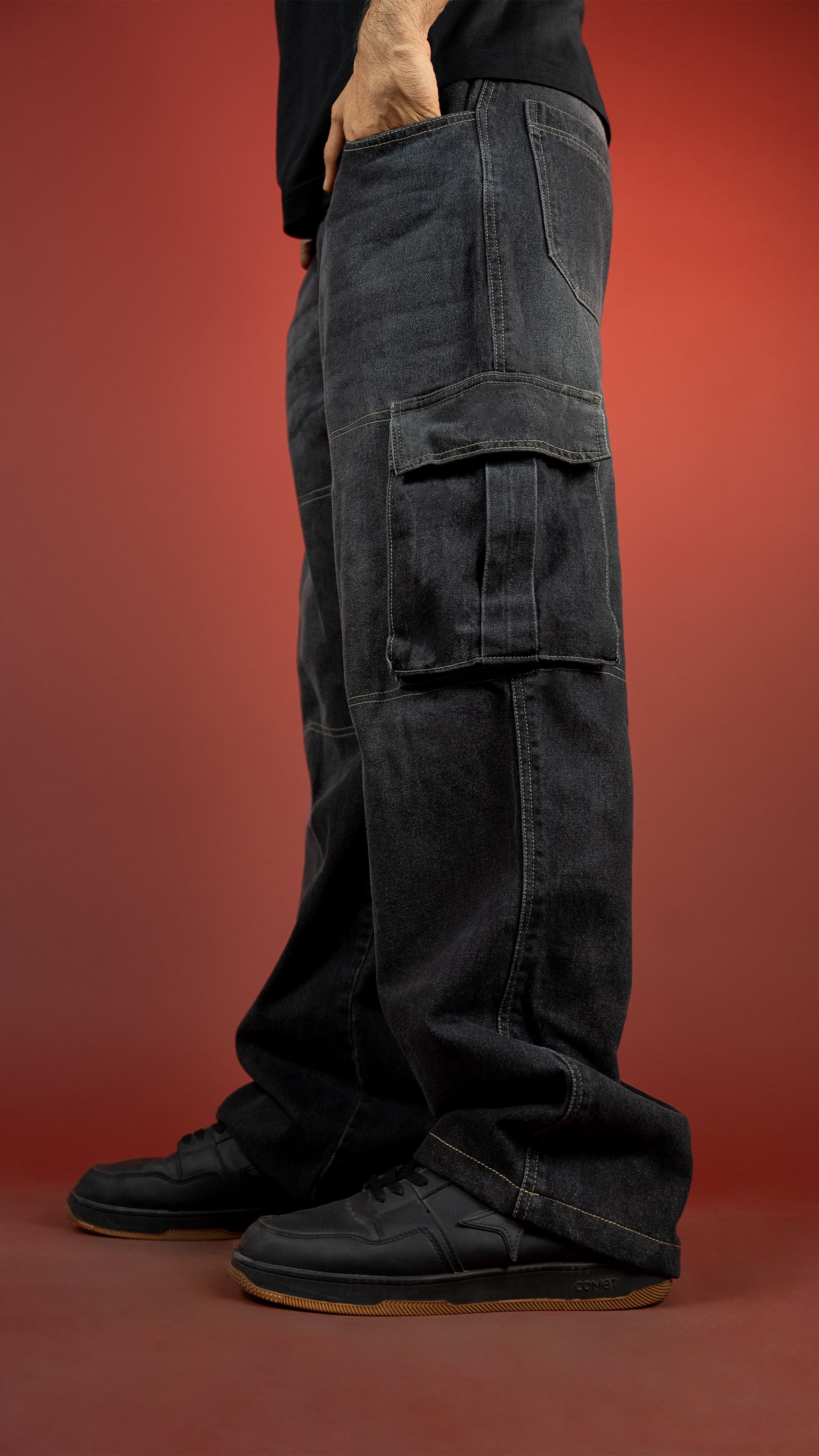 BLACK DENIM MEN'S CARGO
