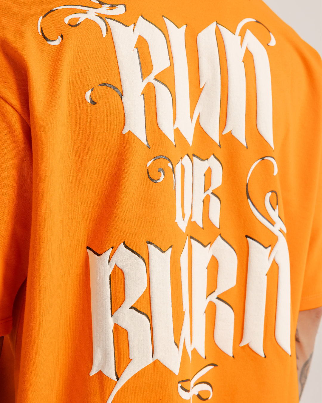 Run or Burn - Orange - Evrhood oversized graphic t-shirt