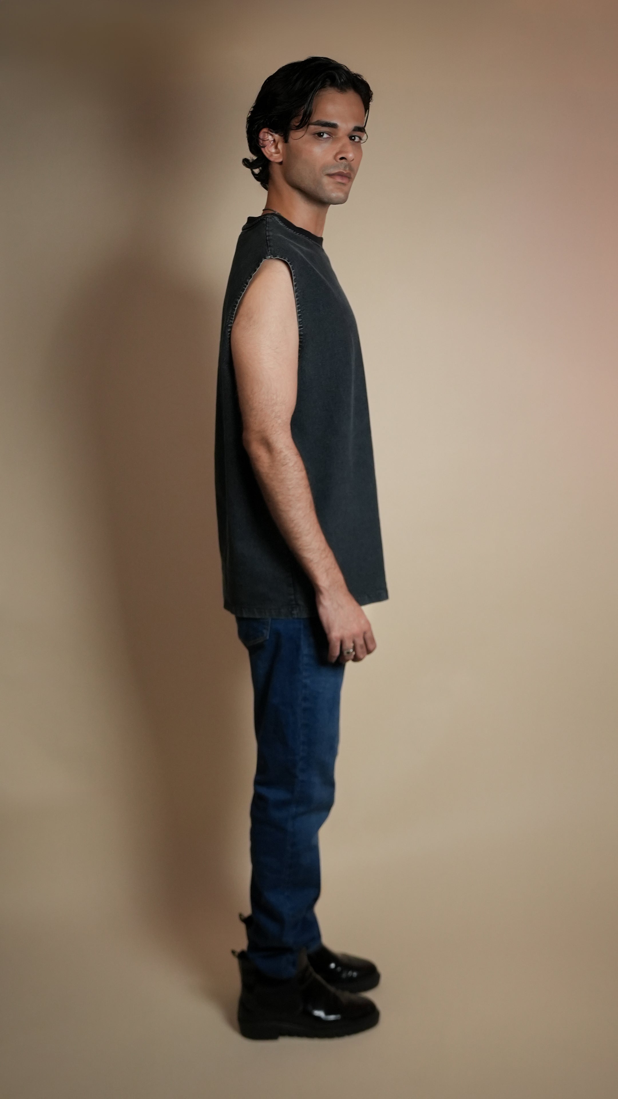 BLACK DENIM MEN'S TANK TOP