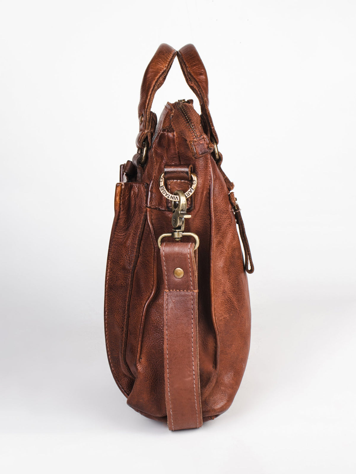 Gabriel :Cognac Veg Tanned Washed Leather Crossbody Bag by art n vintage