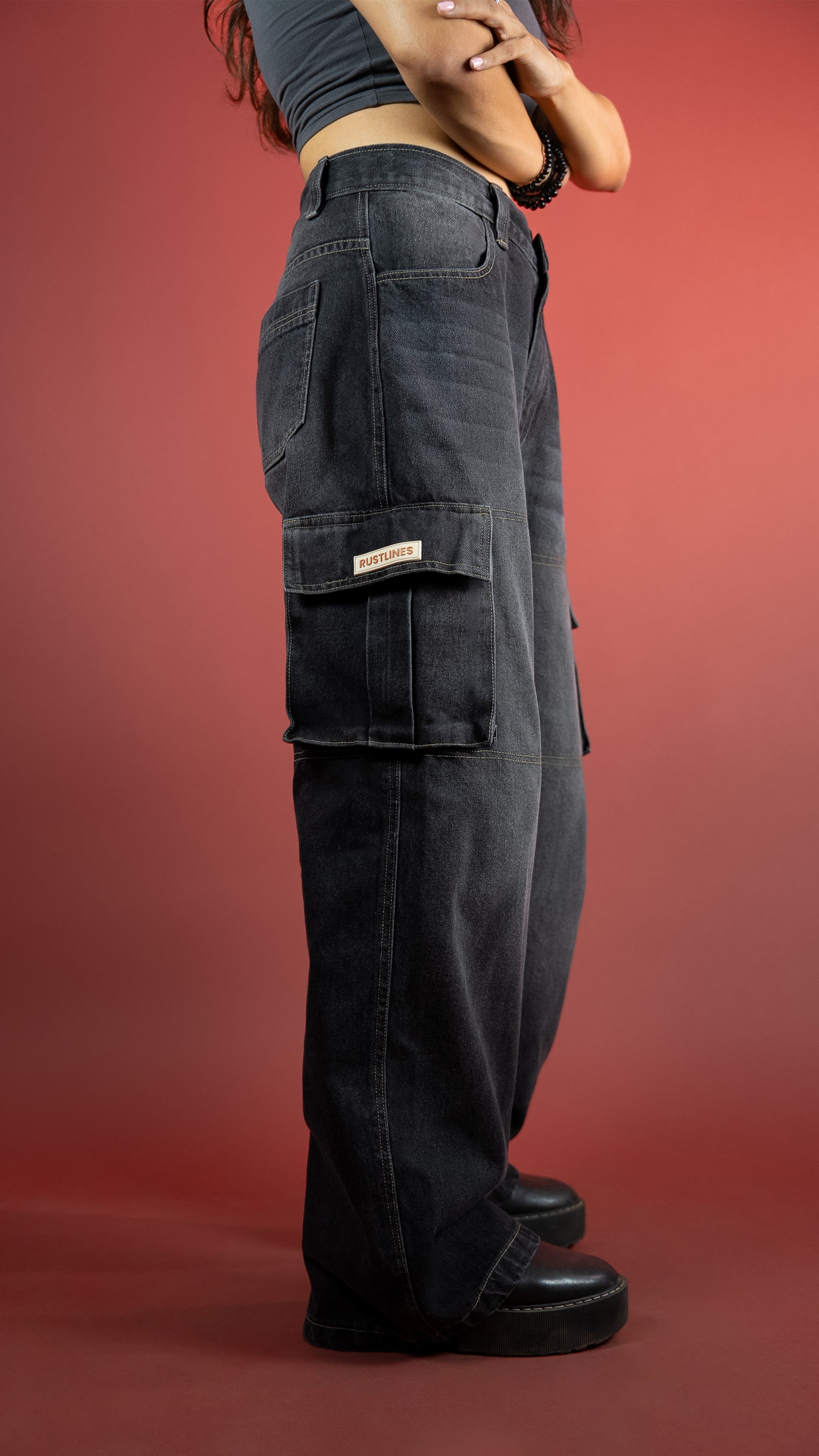 BLACK DENIM WOMEN'S CARGO