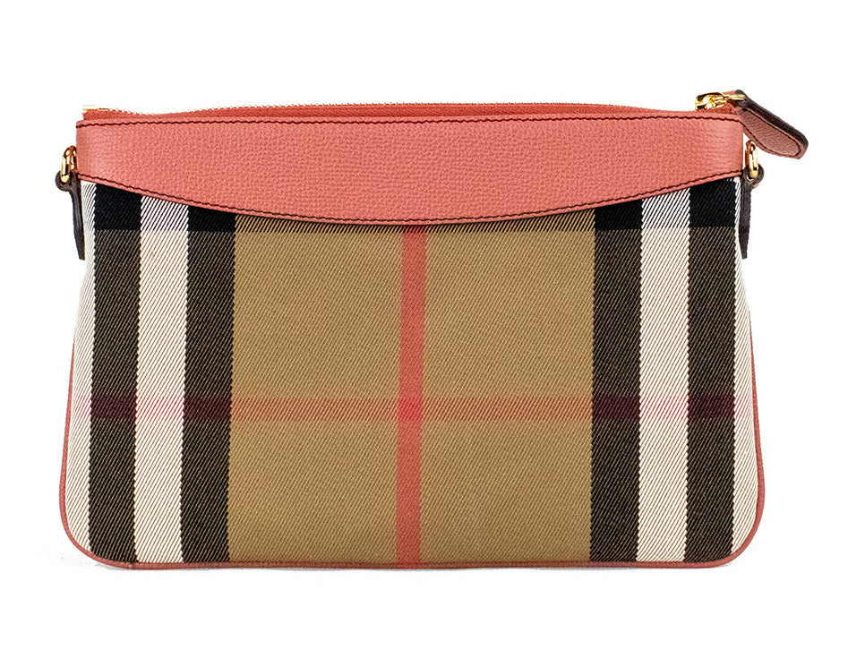 Burberry Peyton House Check Derby Cinnamon Grain Leather Pouch Crossbody Women's Bag