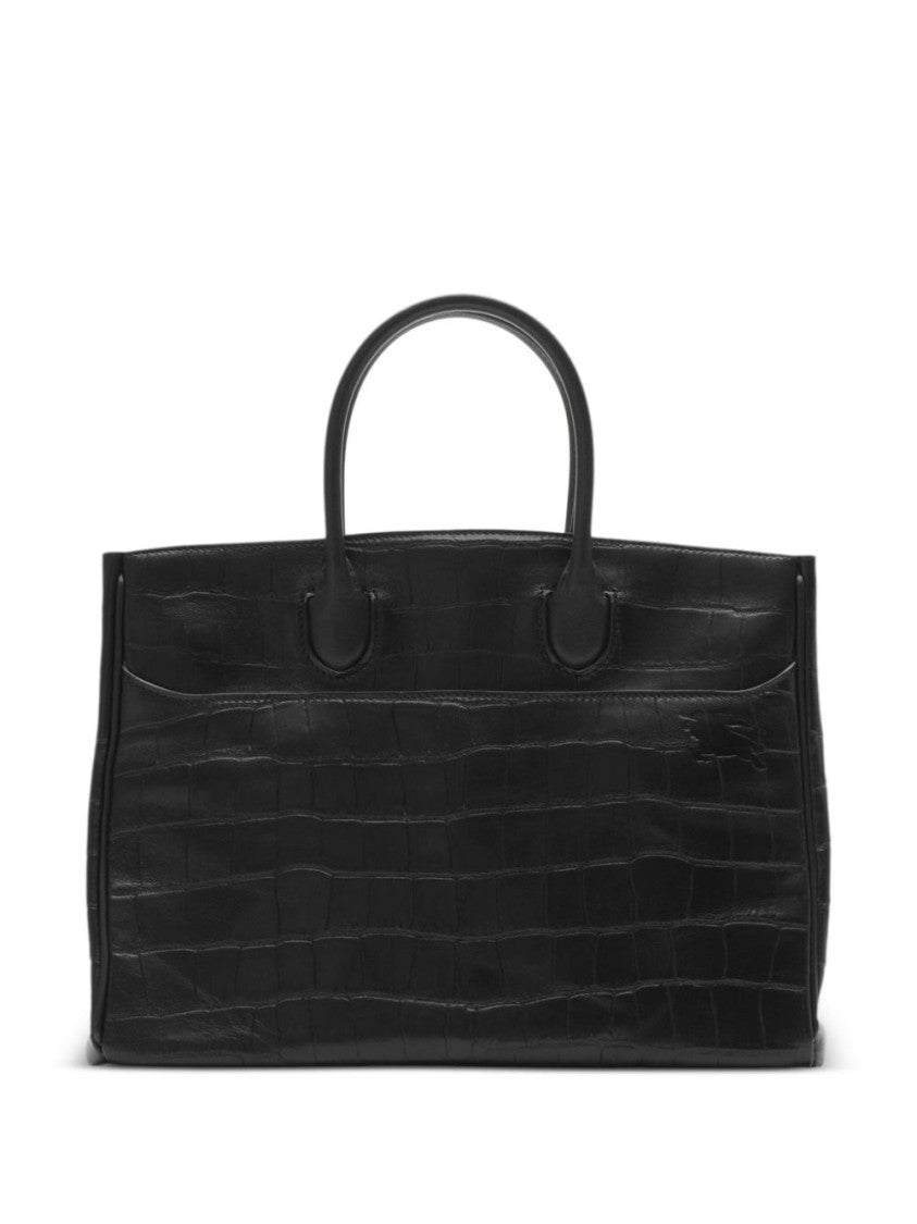 Structured Black Crocodile Pattern Bag
