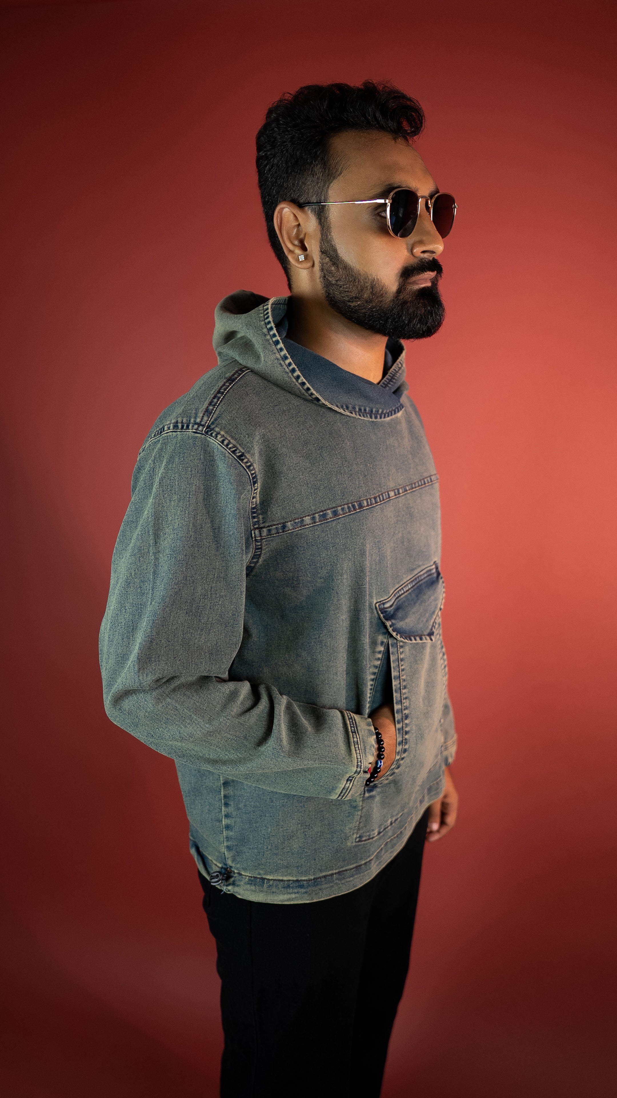 ACID WASH DENIM MEN'S HOODIE