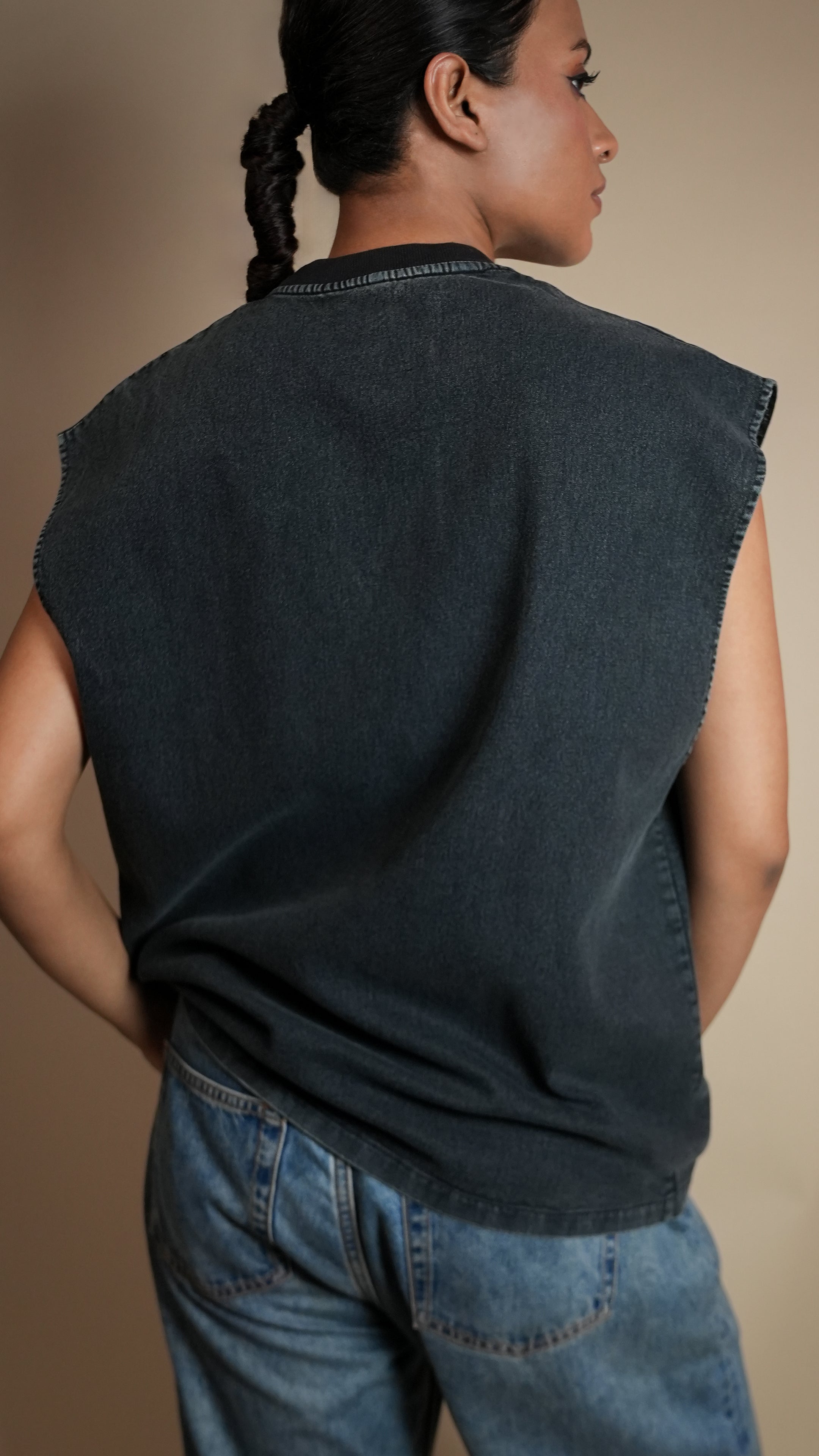 BLACK DENIM WOMEN'S TANK TOP