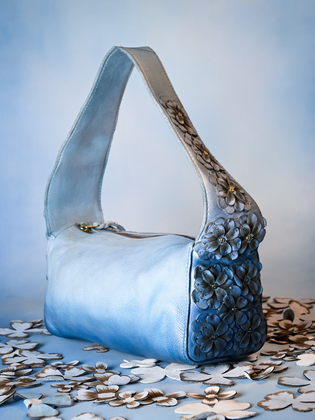 Azure Aster Charm: Elevate Your Look with Our Leather hand Bag