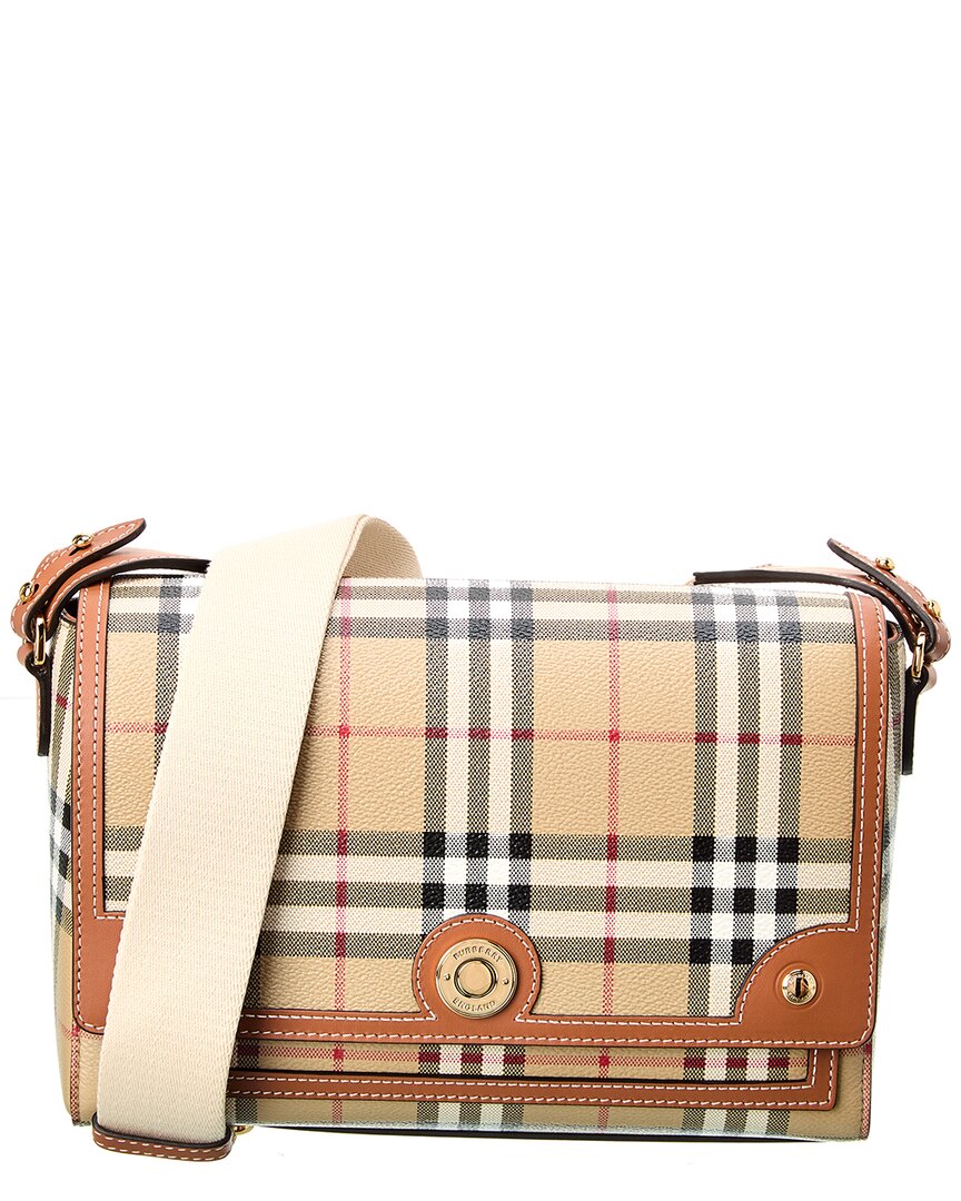 Burberry Note Check E-Canvas & Leather Shoulder Bag