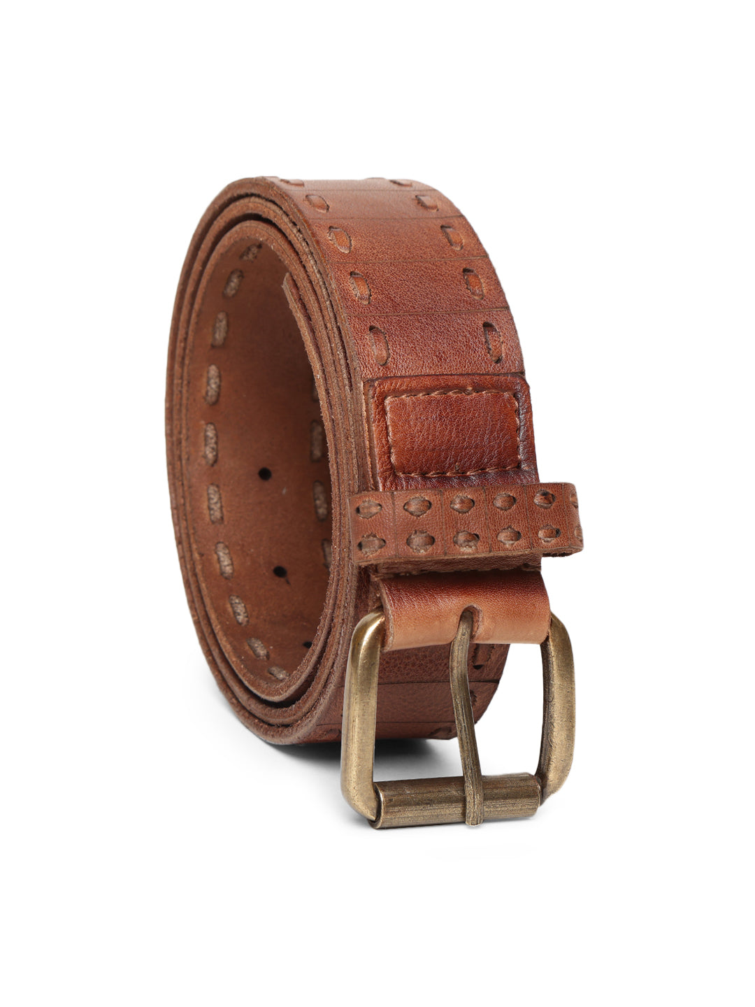 Brown Genuine Leather Interlinked Weaving Technique Belt By Art N Vintage