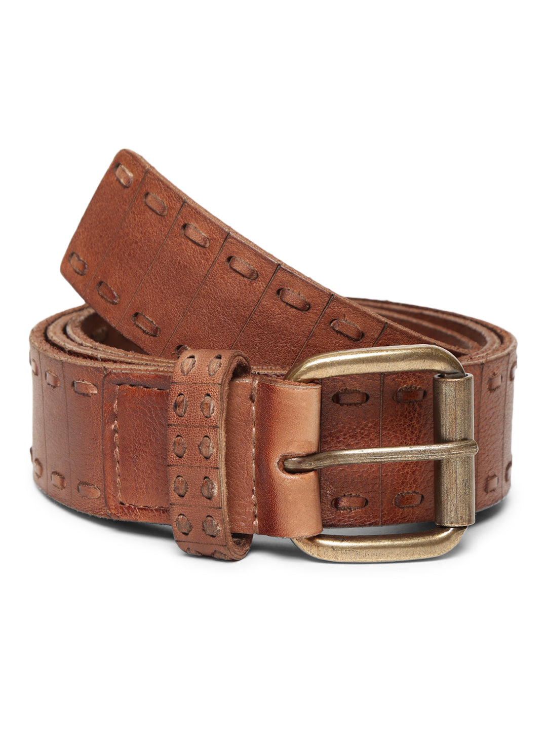 Brown Genuine Leather Interlinked Weaving Technique Belt By Art N Vintage