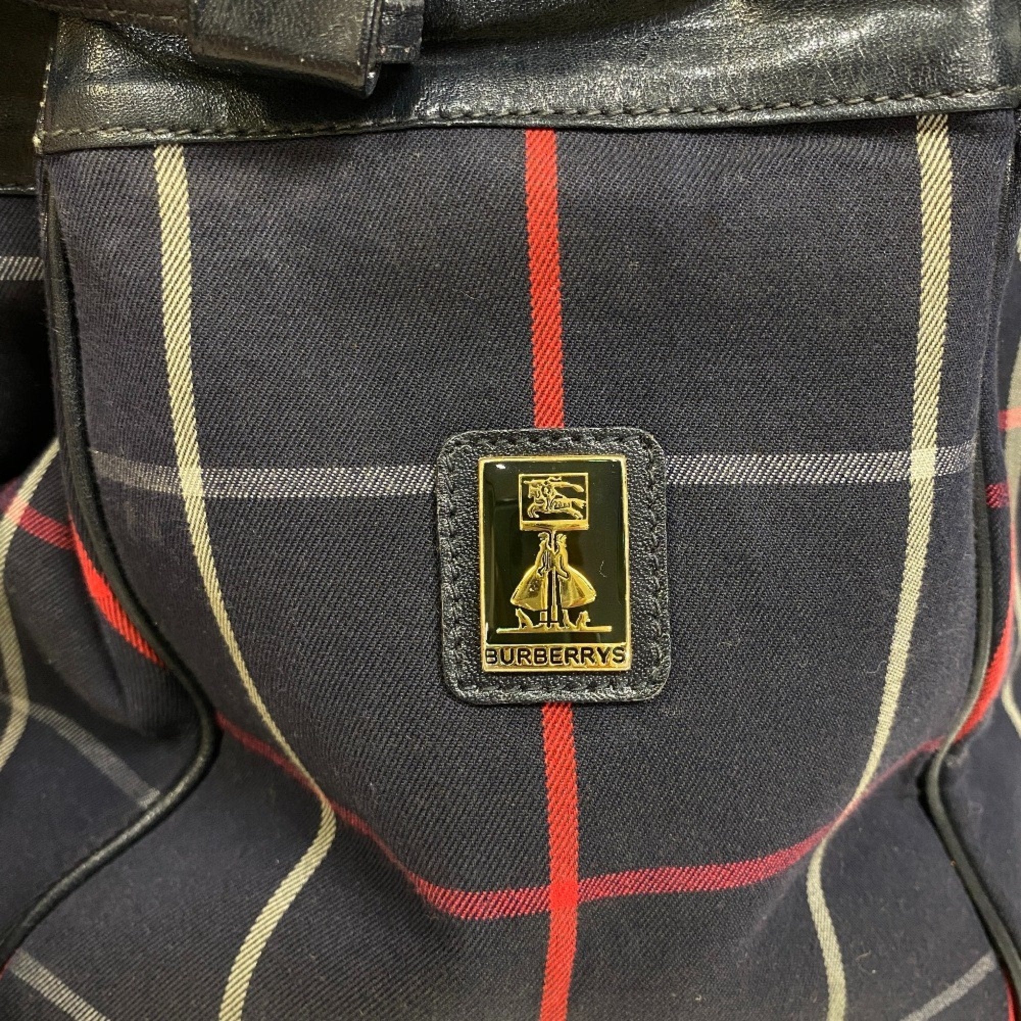 Burberry Burberrys Navy Color Canvas Leather Shoulder Bag (Pre-Owned)